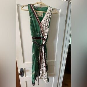 Anthropologie Green and White Floral faux Wrap Dress